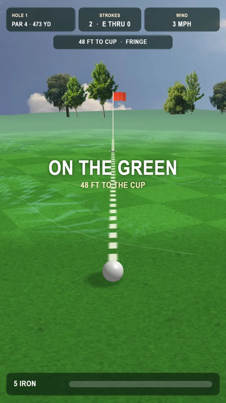 True-3D putting view with slope contours around the cup